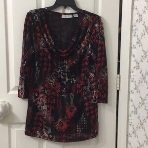 Sag Harbor cowl neck size M long slinky top. Bold colors for casual or dress up.